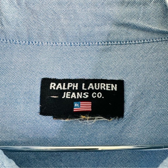 POLI RALPH LAUREN JEANS BLUE SHIRT OXFORDS BUTTON DOWN VINTAGE 90s  COTTON SHIRT - Picture 11 of 14